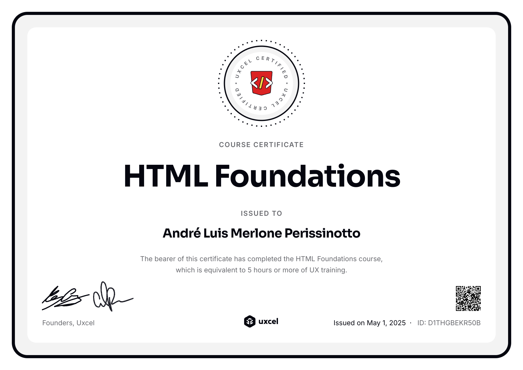 André Luis Merlone Perissinotto's certificate